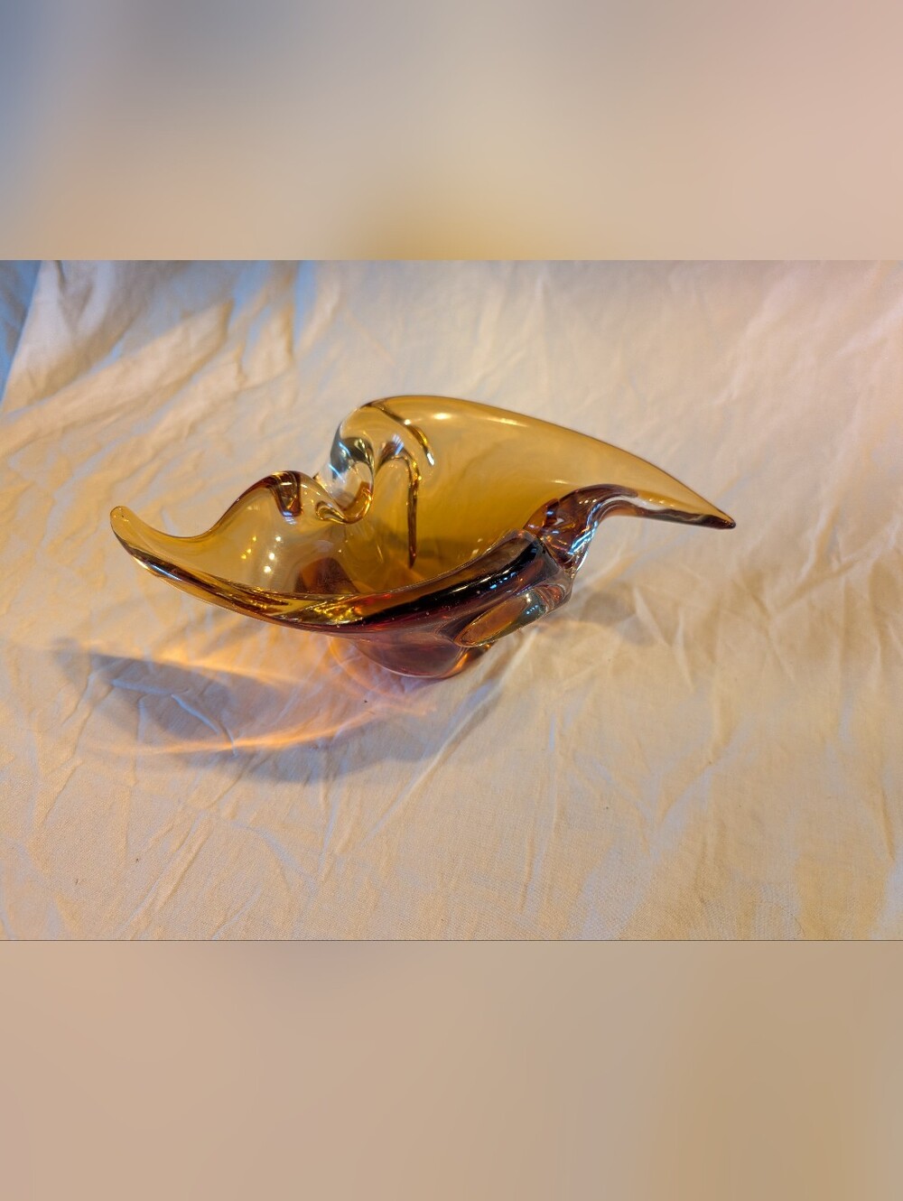 2/130$ Handblown Amber and Ruby Glass Art Bowl